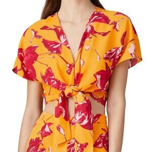 Color Me Courtney Women's Lori Floral Wrap Crop Top Size 6 Yellow Pink